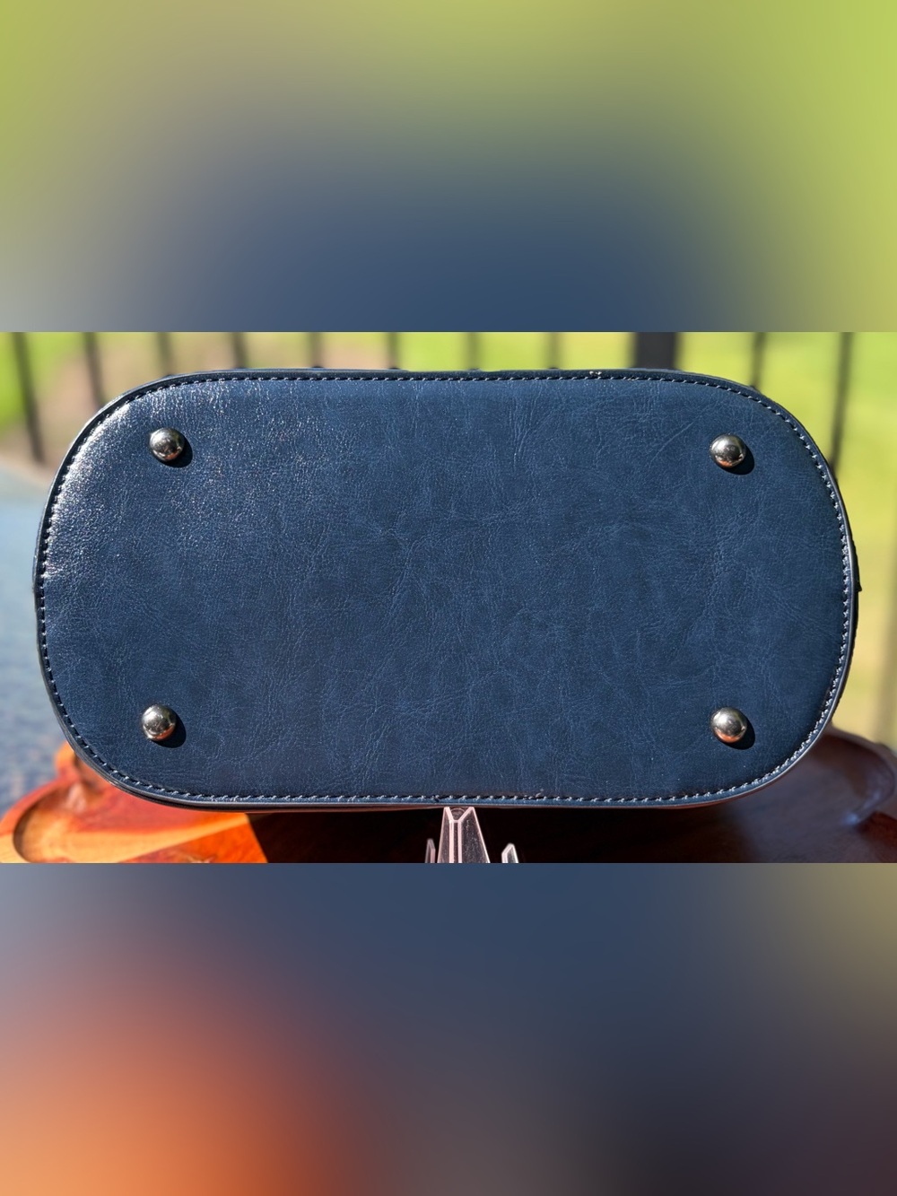 Doctor Bag Vintage-Style Blue Vegan Leather Top Handle Purse & Wallet Set - Picture 10 of 13